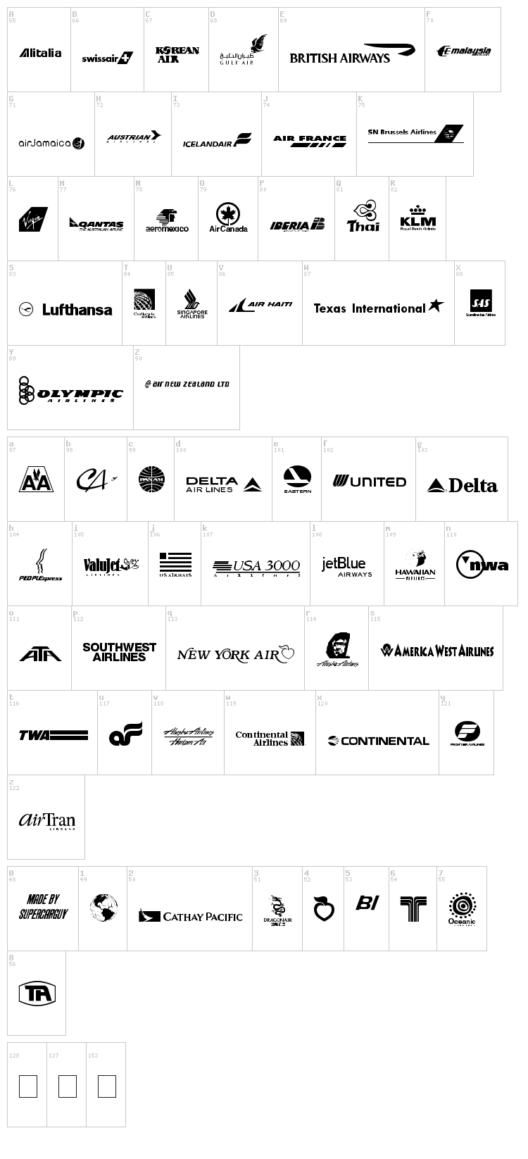 Airline Logos Past and Present font map